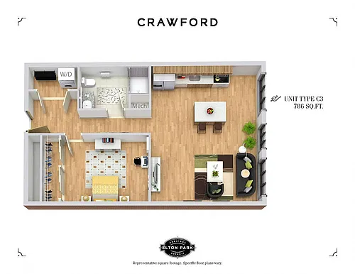 Floor plan The Crawford - 1 Bed 1 Bath