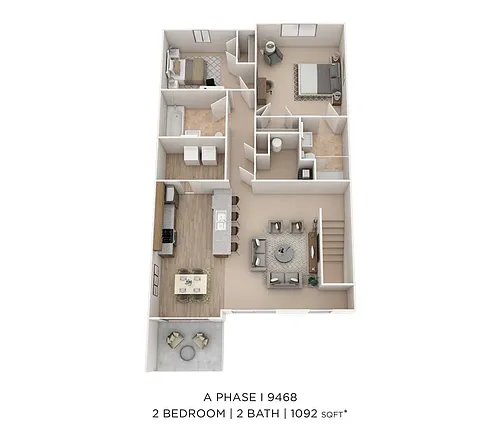 Floor plan Two Bedroom 2 Bath- Upper Level