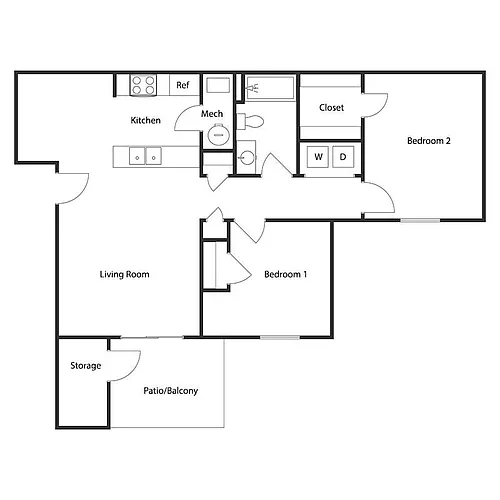 Floor plan 2 BED 1 BATH