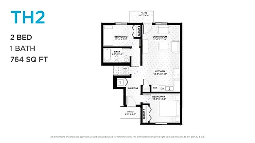 Floor plan Two Bedroom One Bath Townhome