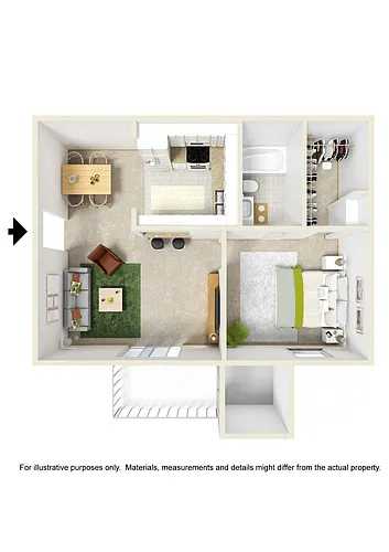 Floor plan 1 Bed (W/D Conn. / Fireplace Optional)