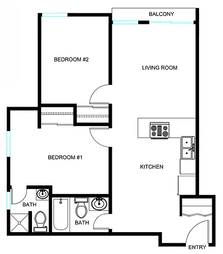 Floor plan 2 Bedroom 1 Bath