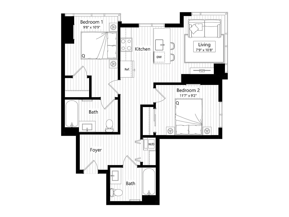 Floor plan HC1 | 2 Bed | 2 Bath