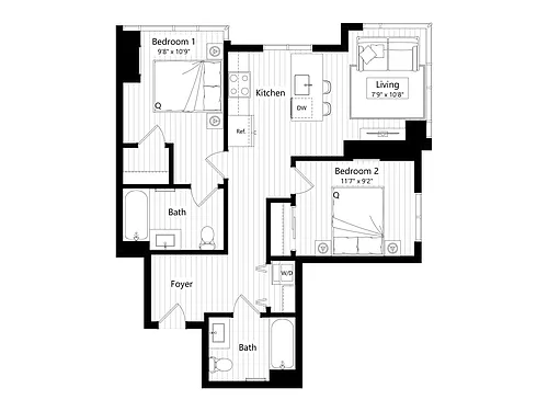 Floor plan HC1 | 2 Bed | 2 Bath