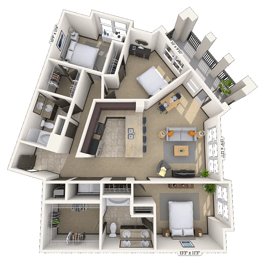 Floor plan Traditional 3x2 1380 SF