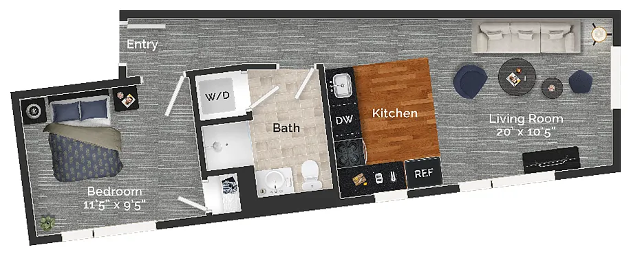 Floor plan 301,401,501,601 -1 BED - 1 BATH
