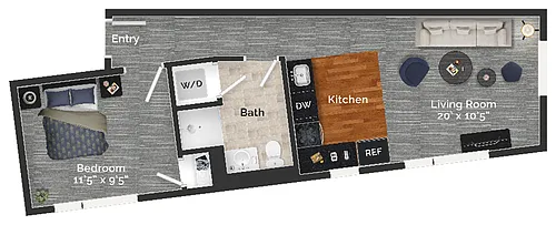 Floor plan 301,401,501,601 -1 BED - 1 BATH