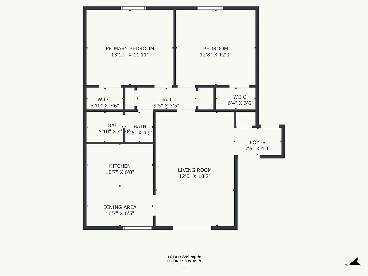 Floor plan 2 Bedroom, 1 Bath-900