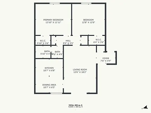 Floor plan 2 Bedroom, 1 Bath-900