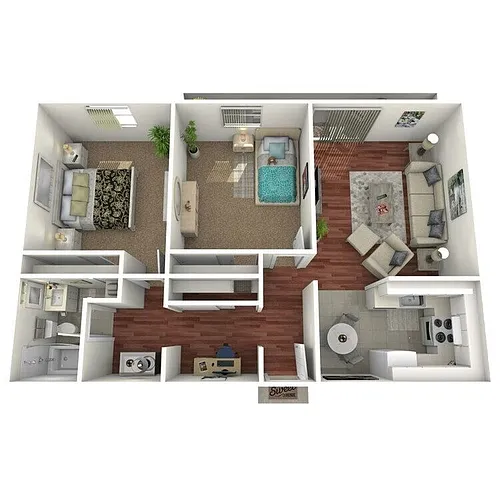 Floor plan Two Bedrooms One Bathroom (B3)