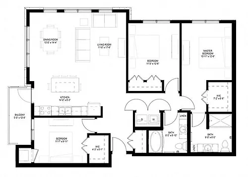 Floor plan Three Bedroom - A