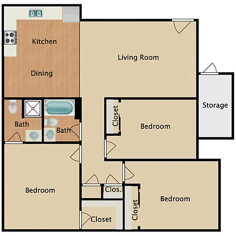 Floor plan 3 Bedroom 2 Bathroom