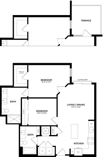 Floor plan Junior 2 Bed/ 2 Bath-B06
