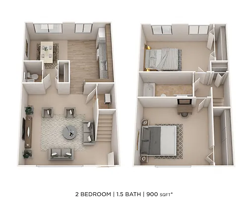 Floor plan Two Bedroom 1.5 Bath Townhome - 900 sqft