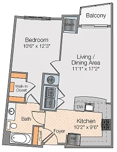 Floor plan 1 Bedroom 1 Bath MKT