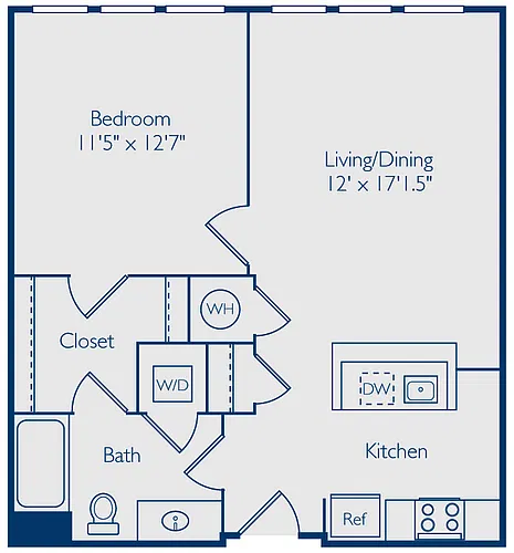 Floor plan 1 Bed 1 Bath A1B
