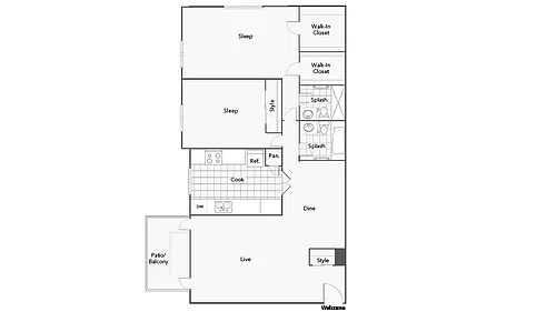 Floor plan 2 Bed 2 Bath B