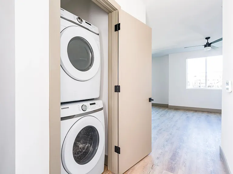 Full-size, front-load washer and dryer included, conveniently tucked into an in-home laundry closet for easy, everyday use.