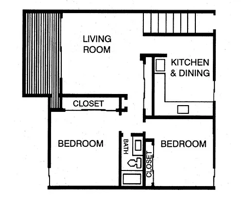 Floor plan 2 Bed 1 Bath Second Level