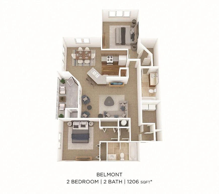 Floor plan Two Bedroom 2 Bath-1206 sqft