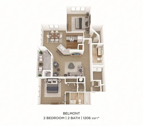 Floor plan Two Bedroom 2 Bath-1206 sqft