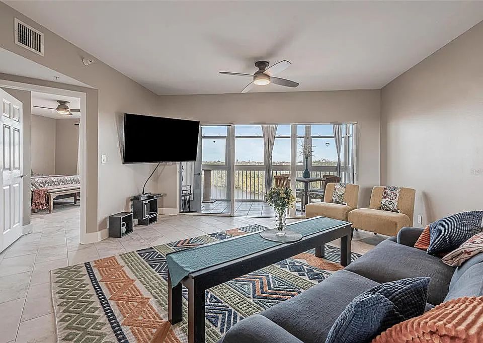 Great room with bayou views and opens to large lanai.