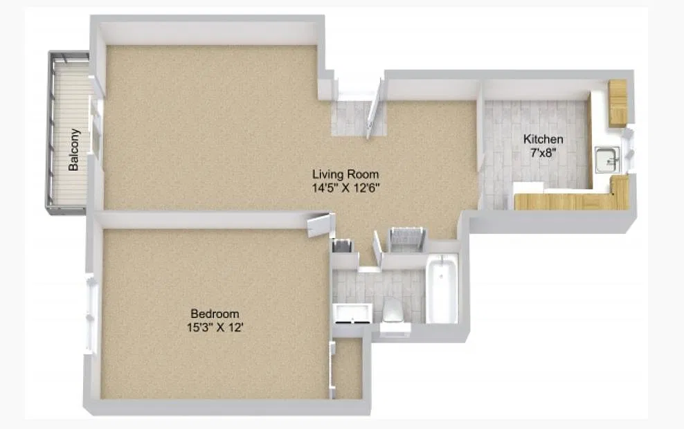 Floor plan 1CS- 1 Bed 1 Bath Standard