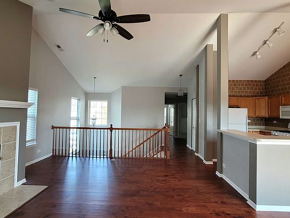 Family room with vaulted ceiling