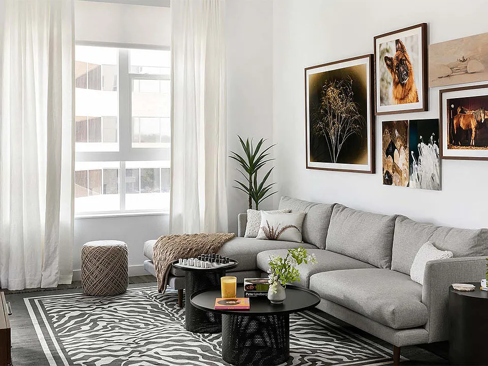 Apartment Living Room with Hard Wood Flooring.