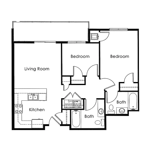 Floor plan 2 Bed 2 Bath | 775 sqft