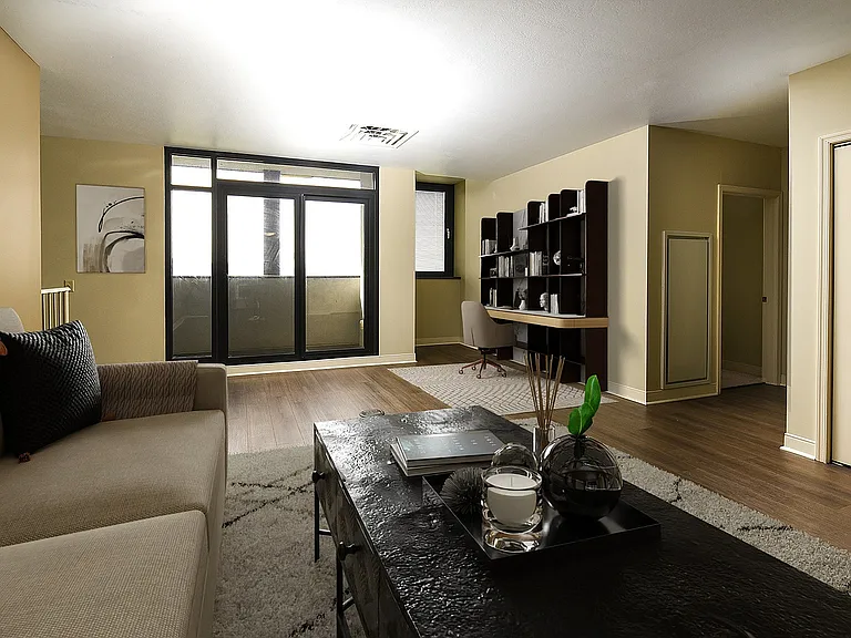 Apts at River View Living Room and Balcony