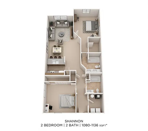 Floor plan Two Bedroom 2 Bath- 1080 sqft