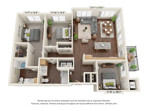 Floor plan 3BA (Wheelchair Accessible)