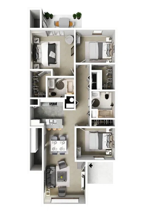 Floor plan Three Bedroom Two Bath - Phase I