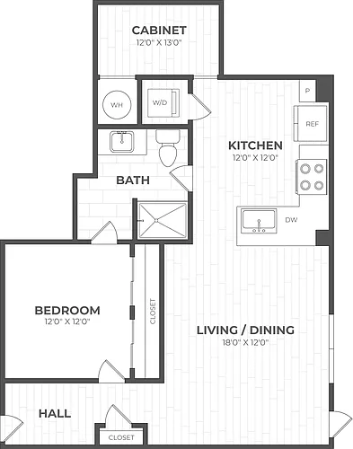 Floor plan 1 Bed/1 Bath Den-1M