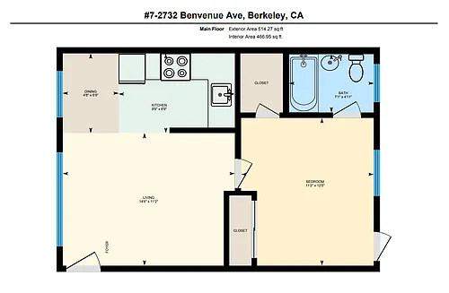 Floor plan 1 Bedroom, 1 Bathroom