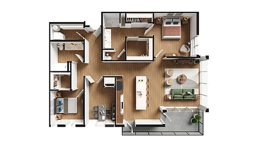 Floor plan 2BR + DEN-A