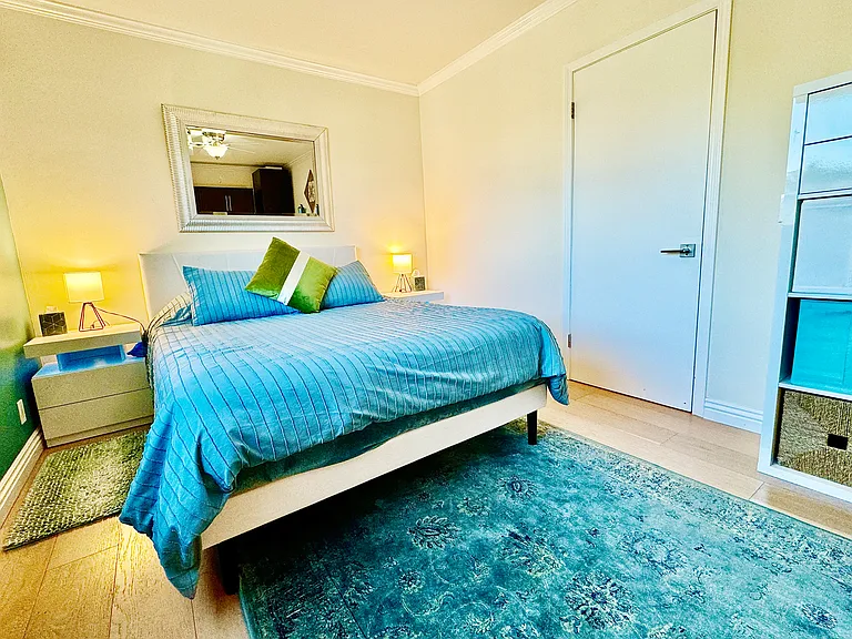 Upstairs bedroom with queen size new mattress and workspace