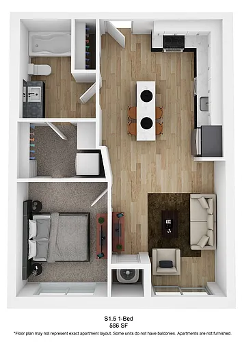 Floor plan Malcolm S1.5 (1 Bedroom)