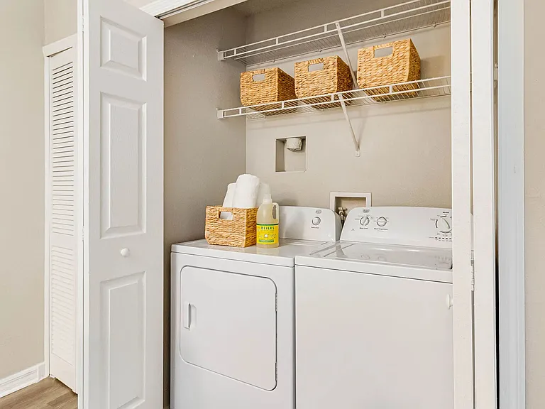Enjoy hassle-free laundry days with full-size washer and dryer appliances. Some homes even feature front loaders.
