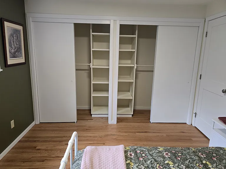 Upper Level | Bedroom 1 | Queen | Desk | 2 large closets with built-ins | Room-darkening curtains