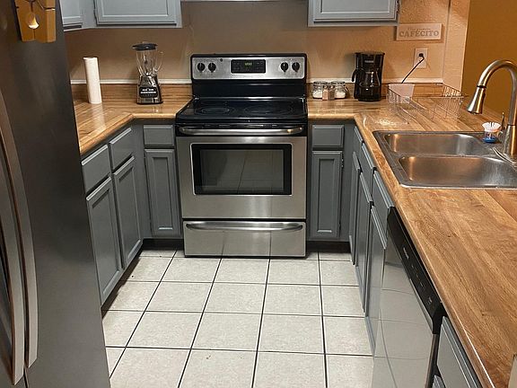 Fully equipped kitchen! Pots, pans and utensils are all included. Full size fridge with filtered water and ice maker along with a dishwasher.