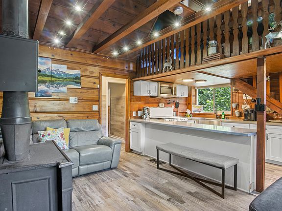 View from dinning area to the living room and kitchen