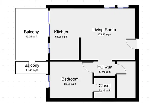 Floor plan 1 BD 1 Bath