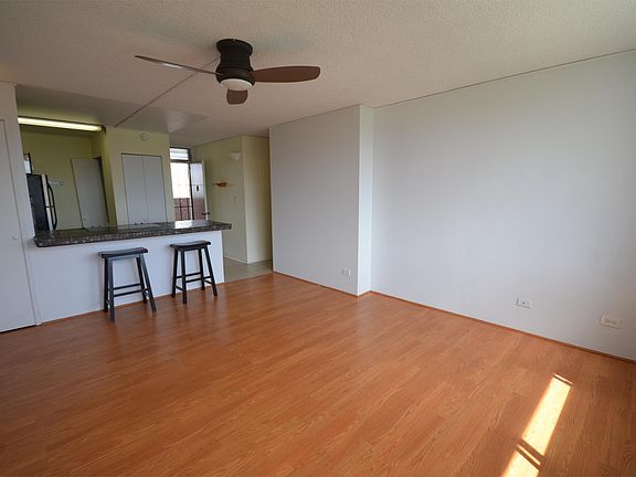 Large living room with open counter space into kitchen