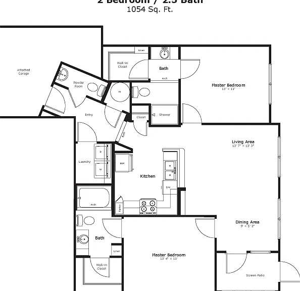 The Hamilton: 1,054 sq. ft., 2 beds, 2.5 baths with an attached garage, screened patio, and plenty of space to live your day your way. The Hamilton: 1,054 sq. ft., 2 beds, 2.5 baths with an attached garage, screened patio, and plenty of space to live your