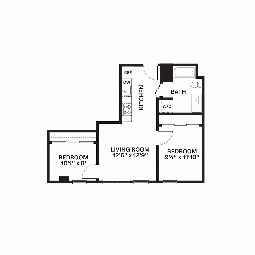 Floor plan Two Bed One Bath E1