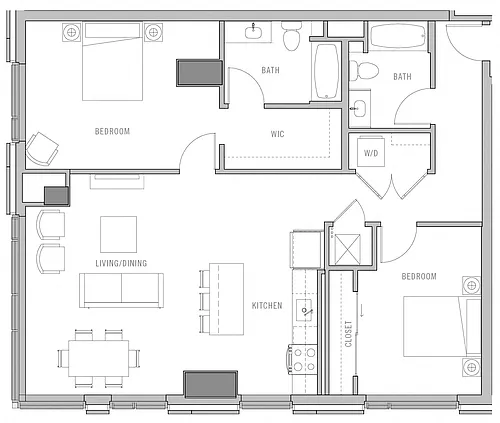 Floor plan 2 Bed-2 Bath-A1