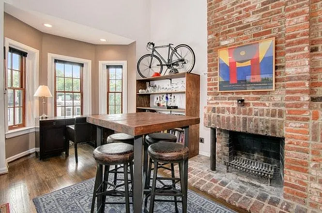 Working fire place with exposed brick
