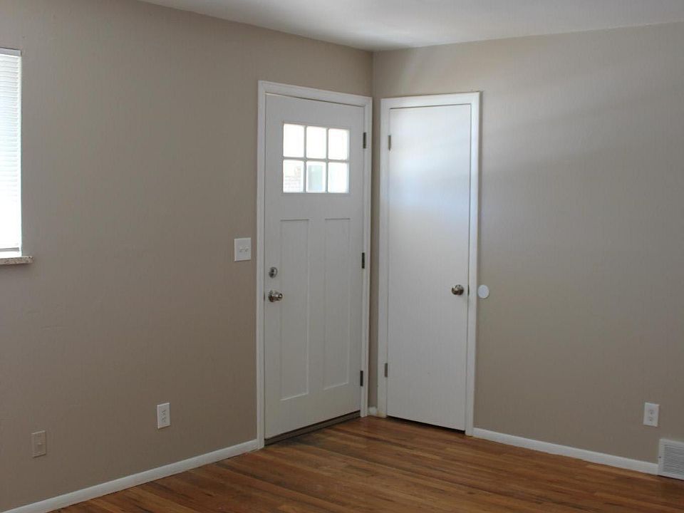 Front door and living room.